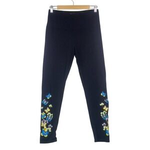 Athena Marie Black Leggings with Multicolor Butterfly Embroidery – Size M